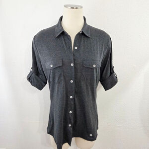 Stio Divide button down shirt roll tab short sleeves gray women's size large L